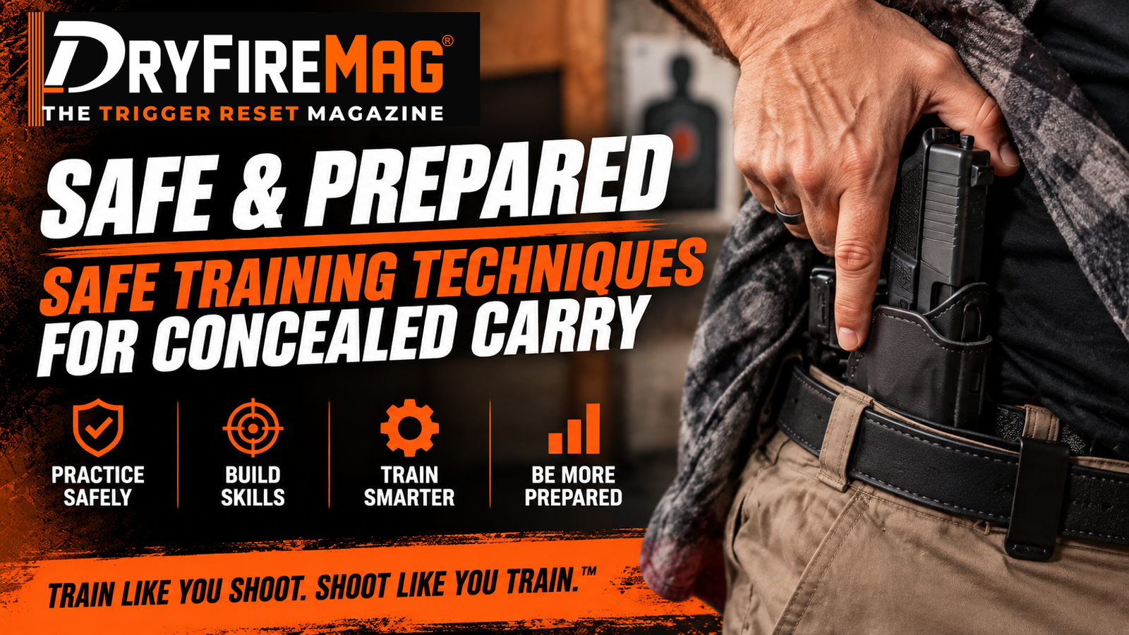 Concealed carry shooter practicing safe handgun handling and dry fire training